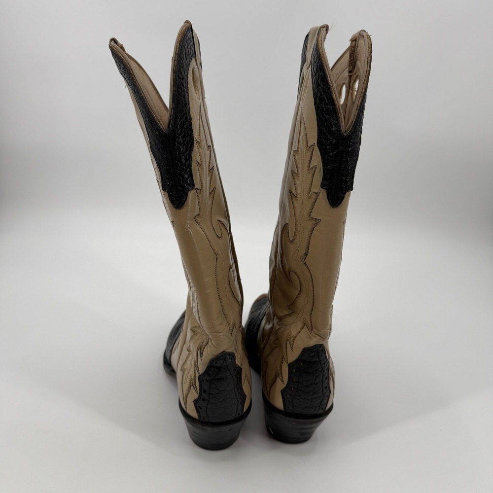 Vintage Hondo Western Cowboy Boots 10D Black Tan Brown Lizard Wingtip Pointed - Picture 3 of 11